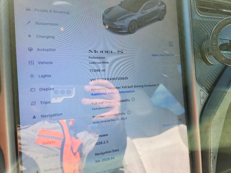 76738035 :رقم المزاد ، 5YJSA1E43KF336835 vin ، 2019 Tesla Model S مزاد بيع