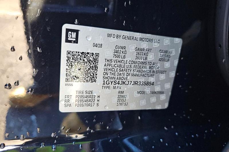 77332165 :رقم المزاد ، 1GYS4JKJ7JR335854 vin ، 2018 Cadillac Escalade E مزاد بيع