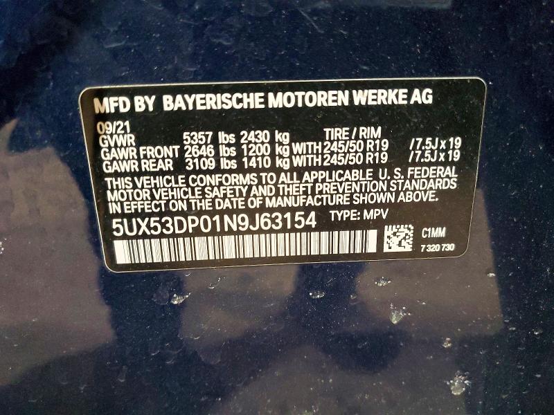 Продаж на аукціоні авто 2022 Bmw X3, vin: 5UX53DP01N9J63154, номер лоту: 77655055