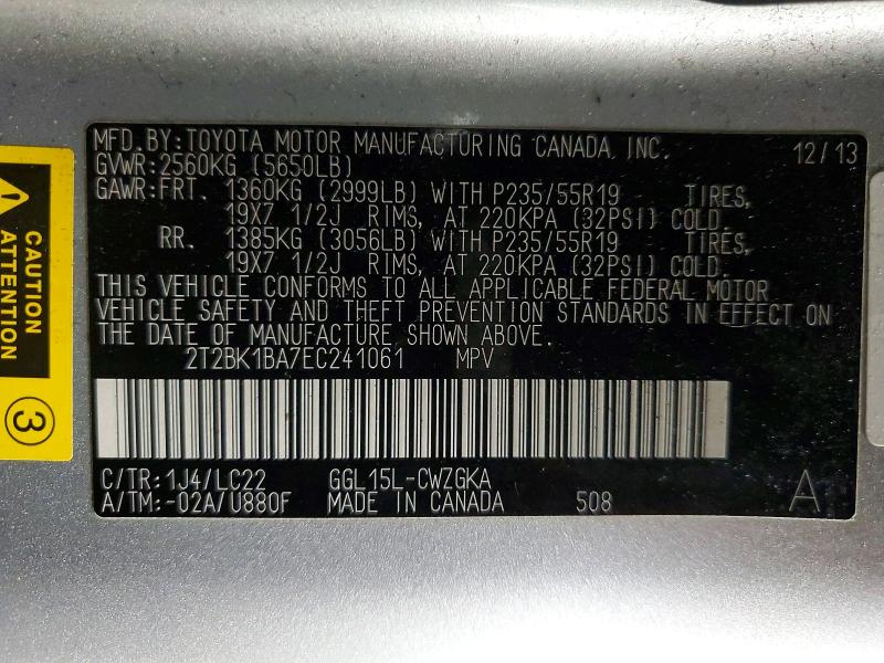 78894225 :رقم المزاد ، 2T2BK1BA7EC241061 vin ، 2014 Lexus Rx 350 مزاد بيع