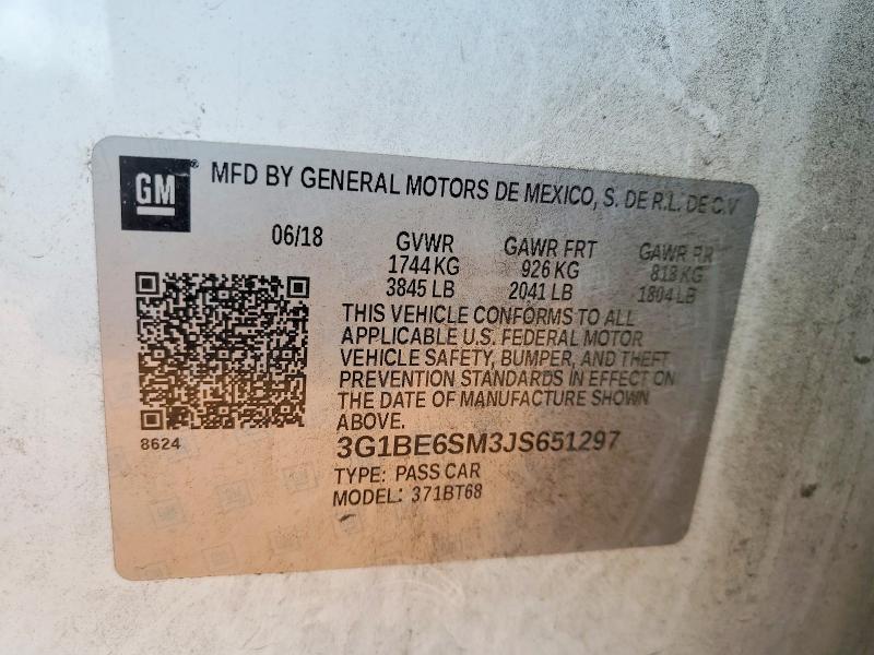 Продажа на аукционе авто 2018 Chevrolet Cruze, vin: 3G1BE6SM3JS651297, номер лота: 77211595