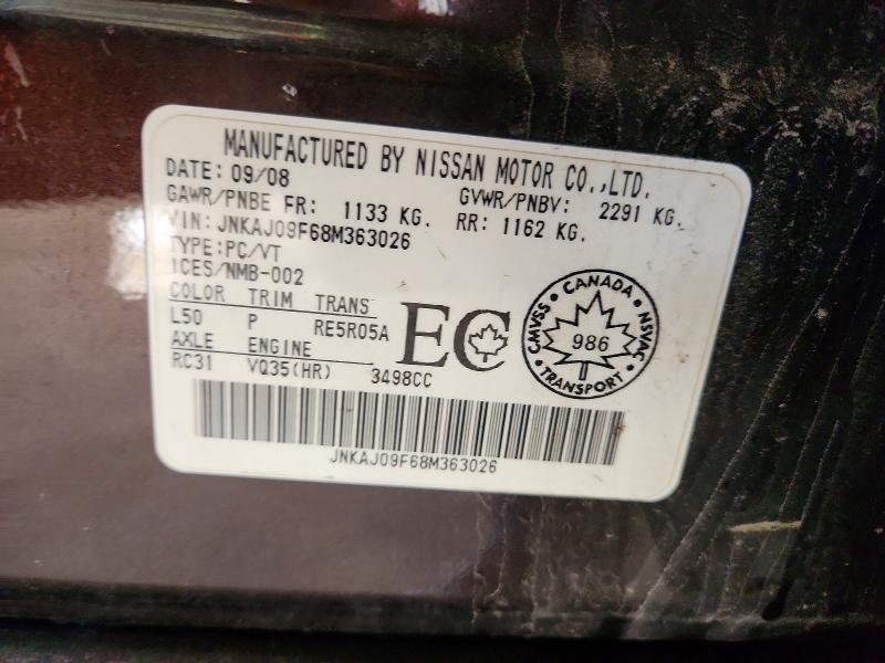 76024245 :رقم المزاد ، JNKAJ09F68M363026 vin ، 2008 Infiniti Ex35 مزاد بيع