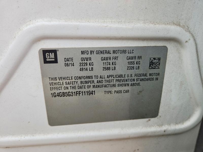 76474935 :رقم المزاد ، 1G4GB5G31FF111941 vin ، 2015 Buick Lacrosse مزاد بيع