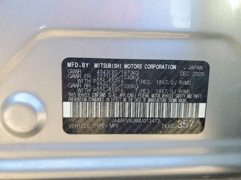 2021 Mitsubishi Outlander Sport მანქანა იყიდება აუქციონზე, vin: JA4APVAU6MU013472, აუქციონის ნომერი: 75413505