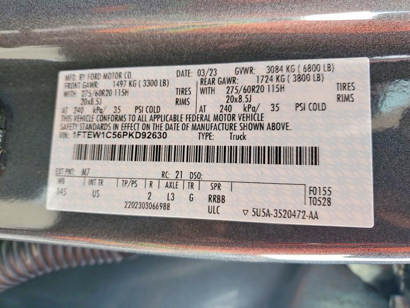 Aukcja sprzedaży 2023 Ford F150, vin: 1FTEW1C56PKD92630, numer aukcji: 75963465