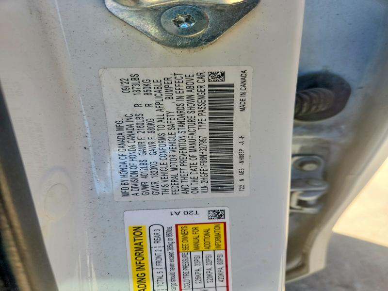 2022 Honda Civic მანქანა იყიდება აუქციონზე, vin: 2HGFE1F96NH327997, აუქციონის ნომერი: 77401415