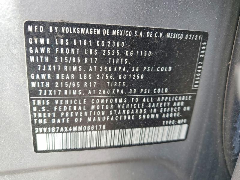 Aukcja sprzedaży 2021 Volkswagen Tiguan, vin: 3VV1B7AX4MM086176, numer aukcji: 78962845