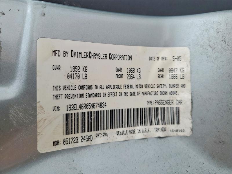 Продаж на аукціоні авто 2005 Dodge Stratus, vin: 1B3EL46R05N674834, номер лоту: 76524985