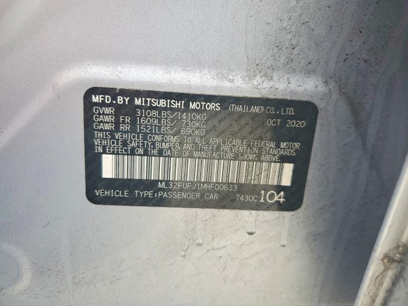 2021 Mitsubishi Mirage მანქანა იყიდება აუქციონზე, vin: ML32FUFJ1MHF00633, აუქციონის ნომერი: 75773155