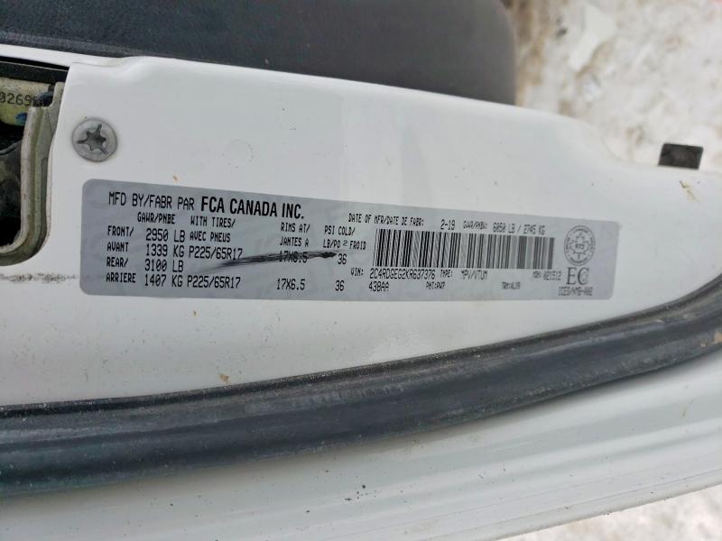 2019 Dodge Grand Caravan მანქანა იყიდება აუქციონზე, vin: 2C4RDGEG2KR637376, აუქციონის ნომერი: 74825685