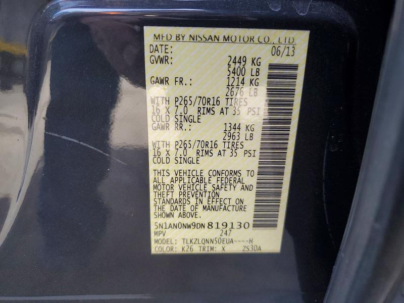 2013 Nissan Xterra მანქანა იყიდება აუქციონზე, vin: 5N1AN0NW9DN819130, აუქციონის ნომერი: 78501435