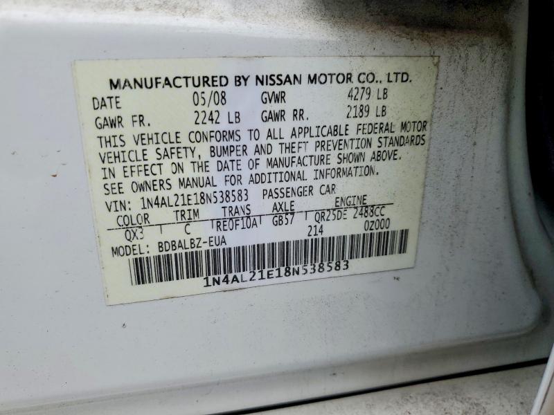 Продаж на аукціоні авто 2008 Nissan Altima, vin: 1N4AL21E18N538583, номер лоту: 75216565