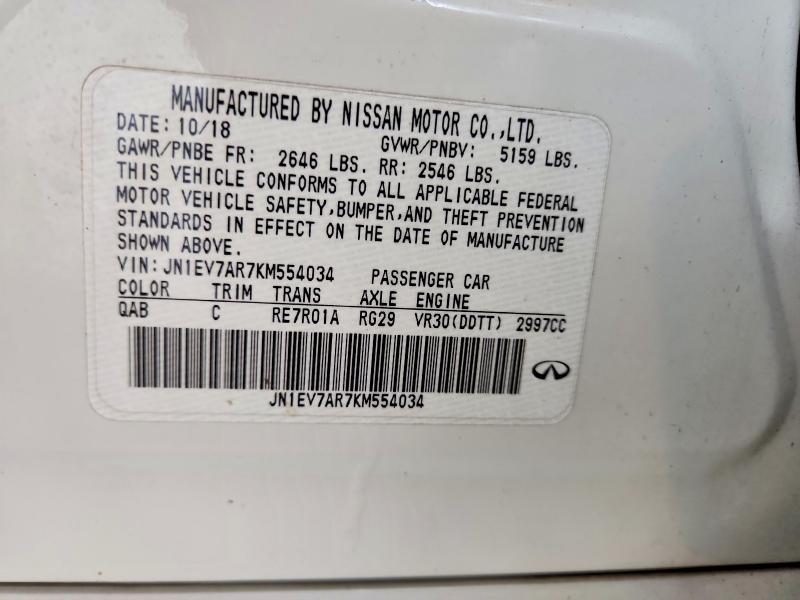 76041495 :رقم المزاد ، JN1EV7AR7KM554034 vin ، 2019 Infinity Q50 مزاد بيع