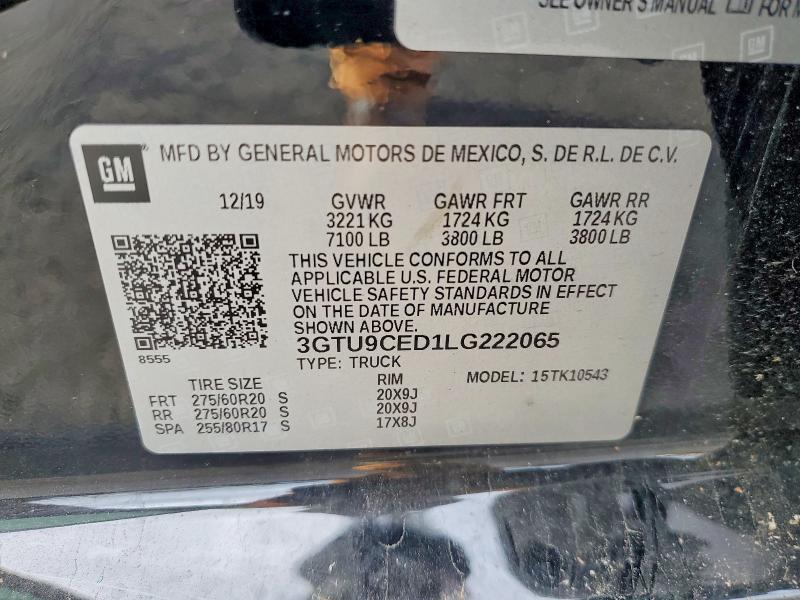 75031795 :رقم المزاد ، 3GTU9CED1LG222065 vin ، 2020 Gmc Sierra مزاد بيع