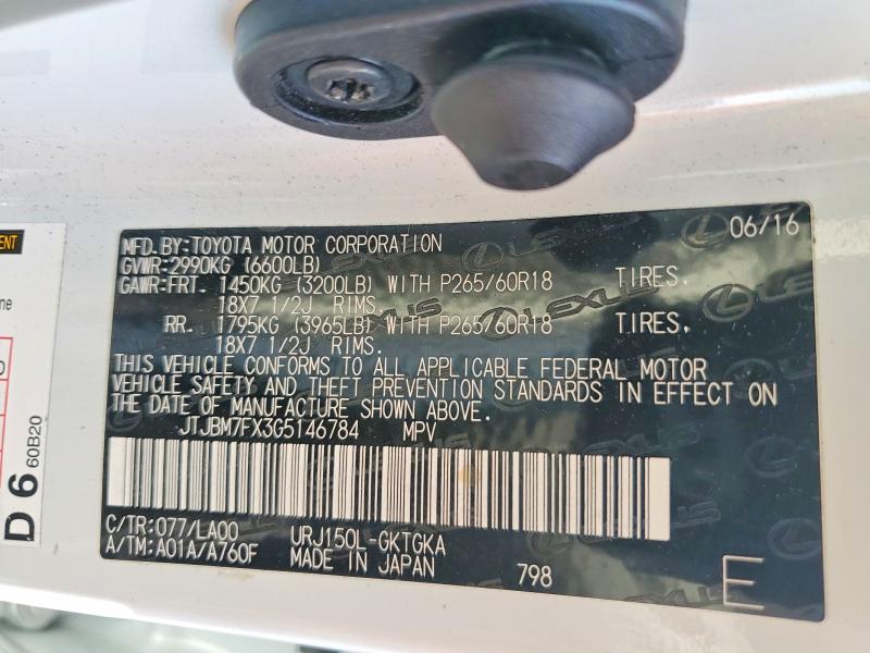 79192595 :رقم المزاد ، JTJBM7FX3G5146784 vin ، 2016 Lexus Gx 460 مزاد بيع