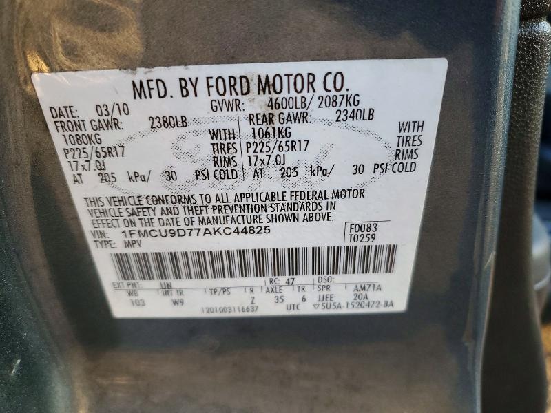 Aukcja sprzedaży 2010 Ford Escape, vin: 1FMCU9D77AKC44825, numer aukcji: 76690975