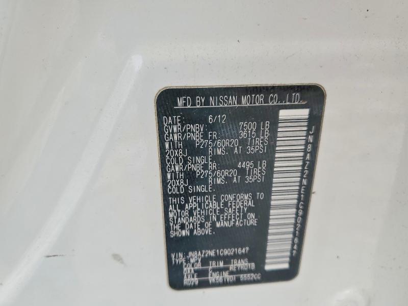 75188235 :رقم المزاد ، JN8AZ2NE1C9021647 vin ، 2012 Infiniti Qx56 مزاد بيع