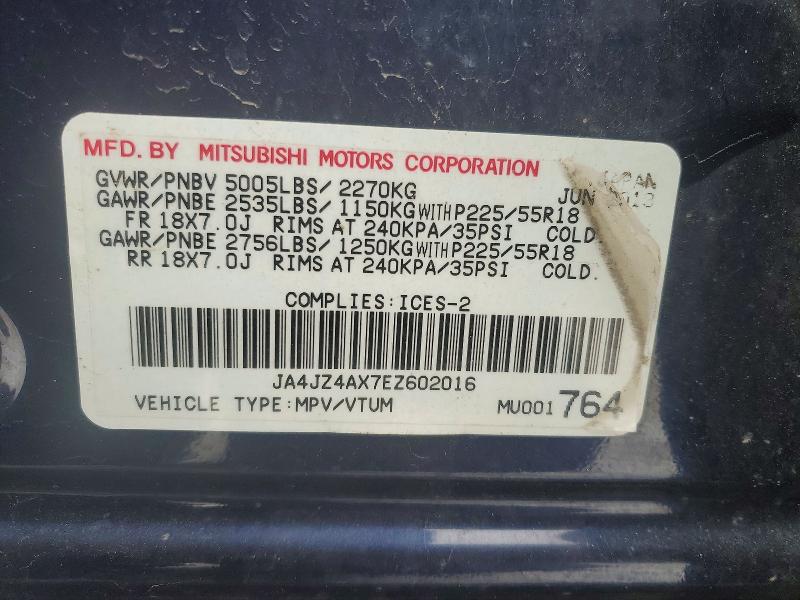2014 Mitsubishi Outlander მანქანა იყიდება აუქციონზე, vin: JA4JZ4AX7EZ602016, აუქციონის ნომერი: 76318945
