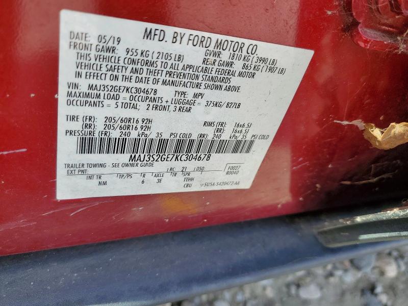 2019 Ford Ecosport მანქანა იყიდება აუქციონზე, vin: MAJ3S2GE7KC304678, აუქციონის ნომერი: 78137375