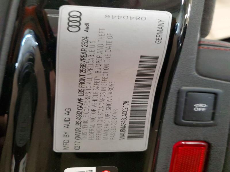 Продаж на аукціоні авто 2018 Audi S4, vin: WAUB4AF48JA002178, номер лоту: 76439465
