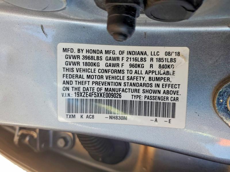 77224435 :رقم المزاد ، 19XZE4F5XKE009026 vin ، 2019 Honda Insight مزاد بيع