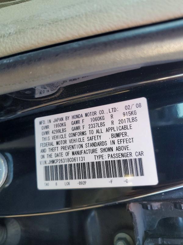 75810415 :رقم المزاد ، JHMCP26318C061131 vin ، 2008 Honda Accord مزاد بيع