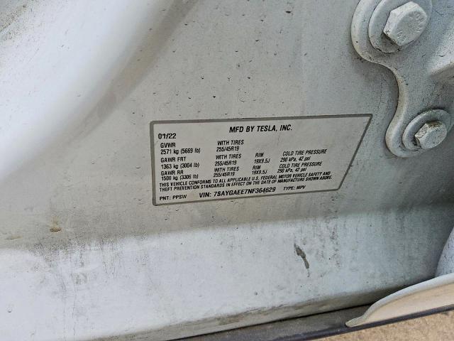 2022 Tesla Model Y მანქანა იყიდება აუქციონზე, vin: 7SAYGAEE7NF364629, აუქციონის ნომერი: 77334005