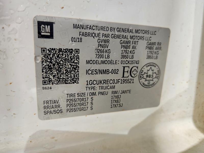 Aukcja sprzedaży 2018 Chevrolet Silverado, vin: 1GCUKREC0JF195521, numer aukcji: 75209765