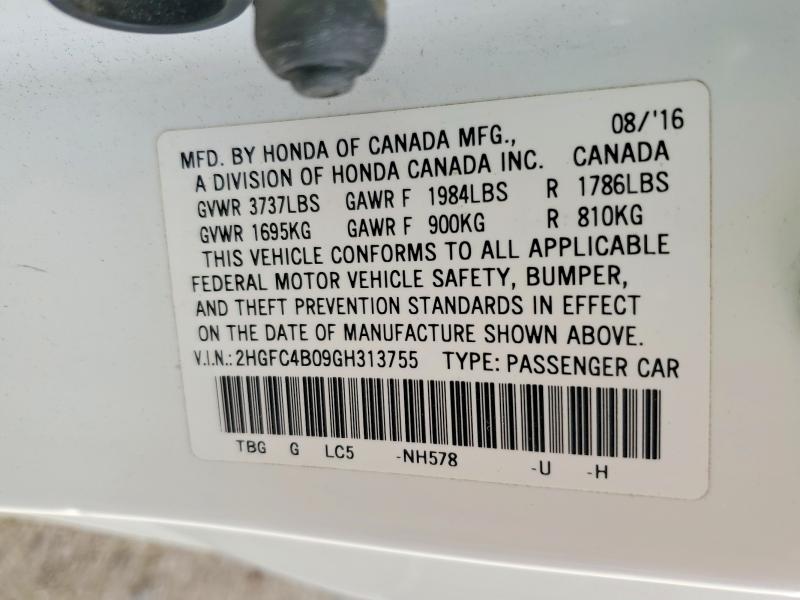 76831045 :رقم المزاد ، 2HGFC4B09GH313755 vin ، 2016 Honda Civic مزاد بيع