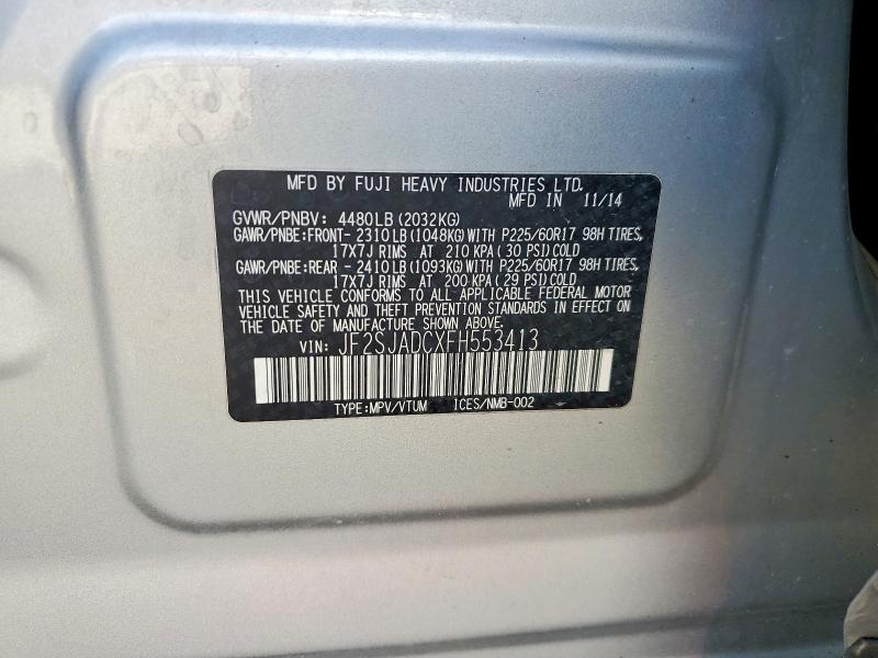 2015 Subaru Forester მანქანა იყიდება აუქციონზე, vin: JF2SJADCXFH553413, აუქციონის ნომერი: 77239275