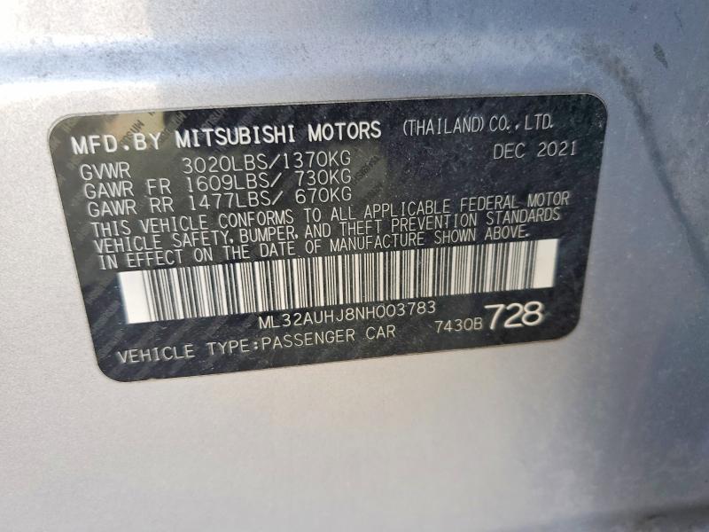 Продаж на аукціоні авто 2022 Mitsubishi Mirage, vin: ML32AUHJ8NH003783, номер лоту: 75851275