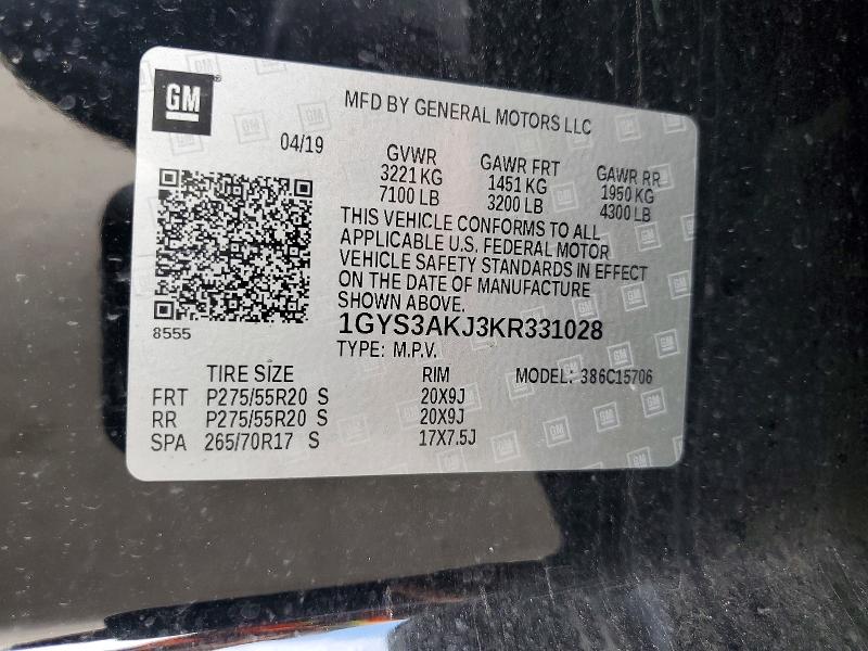 Aukcja sprzedaży 2019 Cadillac Escalade, vin: 1GYS3AKJ3KR331028, numer aukcji: 75381285