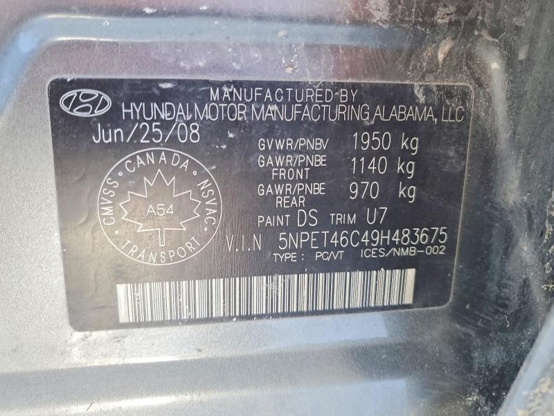 Aukcja sprzedaży 2009 Hyundai Sonata, vin: 5NPET46C49H483675, numer aukcji: 76131975