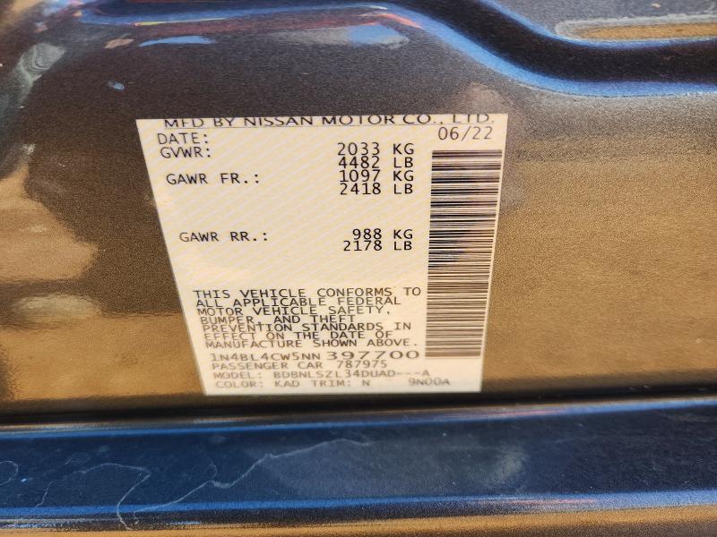 Aukcja sprzedaży 2022 Nissan Altima, vin: 1N4BL4CW5NN397700, numer aukcji: 78054345