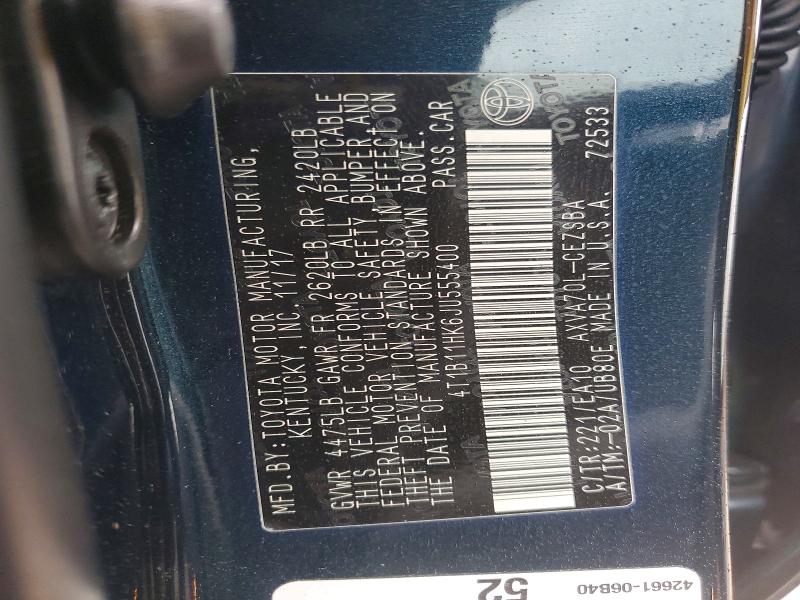 Продаж на аукціоні авто 2018 Toyota Camry, vin: 4T1B11HK6JU555400, номер лоту: 76389775