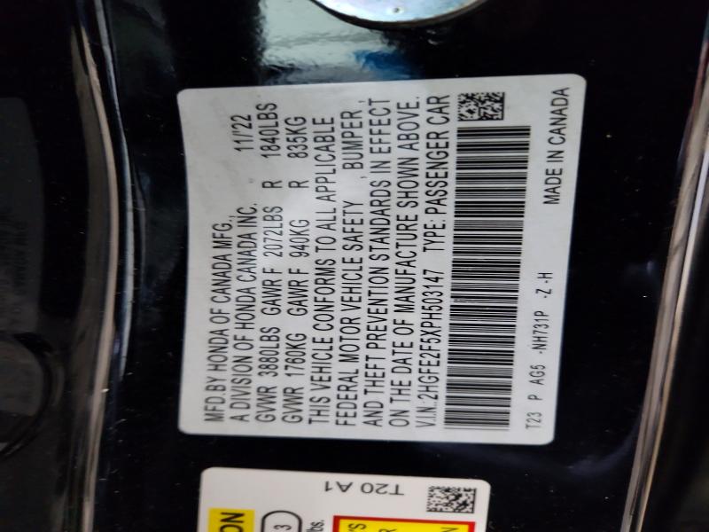 2023 Honda Civic მანქანა იყიდება აუქციონზე, vin: 2HGFE2F5XPH503147, აუქციონის ნომერი: 75888855