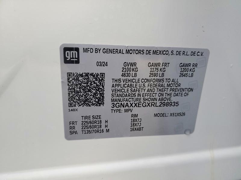 2024 Chevrolet Equinox მანქანა იყიდება აუქციონზე, vin: 3GNAXXEGXRL298935, აუქციონის ნომერი: 77943475