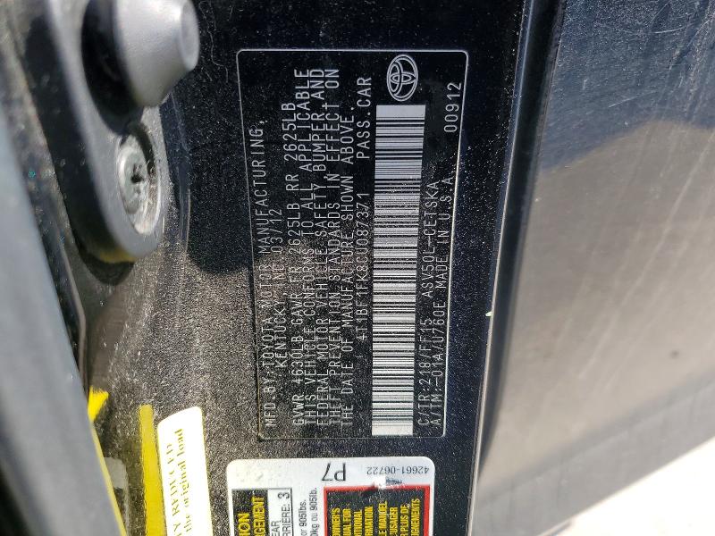 Aukcja sprzedaży 2012 Toyota Camry, vin: 4T1BF1FK8CU087371, numer aukcji: 78114015