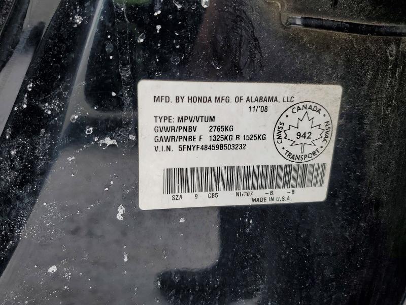 76140775 :رقم المزاد ، 5FNYF48459B503232 vin ، 2009 Honda Pilot مزاد بيع