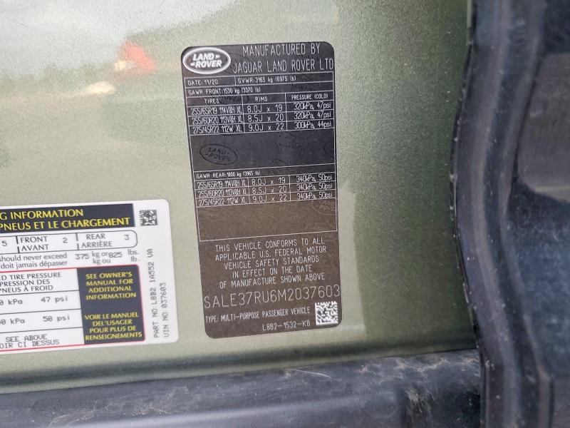 76368885 :رقم المزاد ، SALE37RU6M2037603 vin ، 2021 Land Rover Defender 1 مزاد بيع