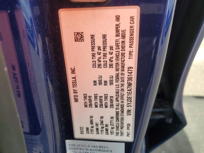 Продаж на аукціоні авто 2022 Tesla Model 3, vin: 5YJ3E1EA7NF361479, номер лоту: 78320765