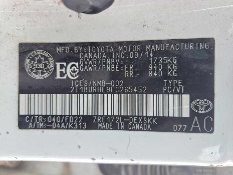 Продажа на аукционе авто 2015 Toyota Corolla L, vin: 2T1BURHE9FC265452, номер лота: 75196645
