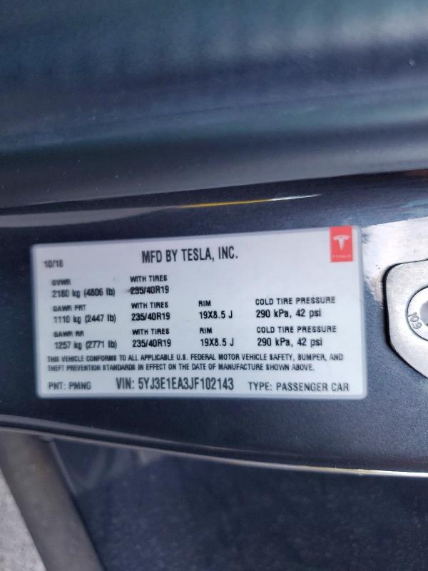 Aukcja sprzedaży 2018 Tesla Model 3, vin: 5YJ3E1EA3JF102143, numer aukcji: 79423875