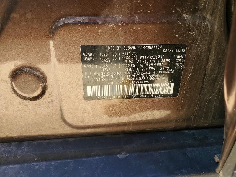 Aukcja sprzedaży 2019 Subaru Outback, vin: 4S4BSAHC4K3336125, numer aukcji: 78218735