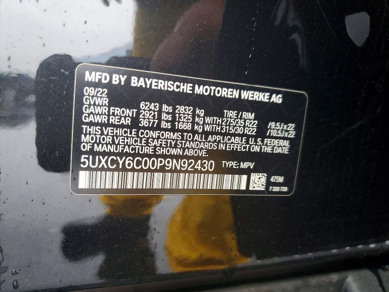 77720745 :رقم المزاد ، 5UXCY6C00P9N92430 vin ، 2023 Bmw X6 مزاد بيع