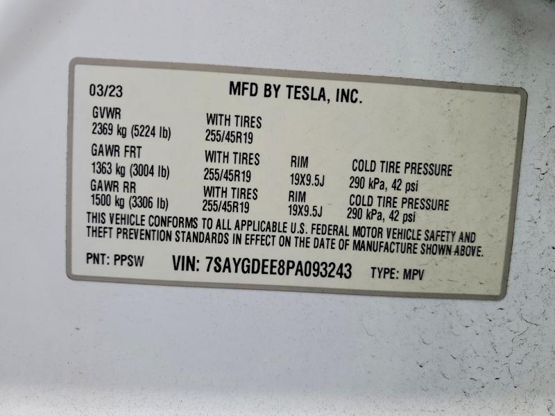 76759335 :رقم المزاد ، 7SAYGDEE8PA093243 vin ، 2023 Tesla Model Y مزاد بيع