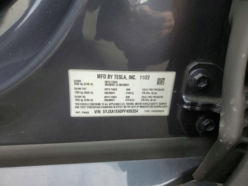Продажа на аукционе авто 2023 Tesla Model S, vin: 5YJSA1E60PF499354, номер лота: 78847035