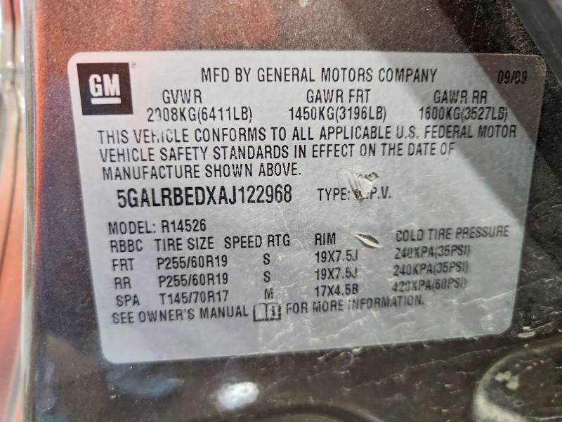2010 Buick Enclave მანქანა იყიდება აუქციონზე, vin: 5GALRBEDXAJ122968, აუქციონის ნომერი: 78741335
