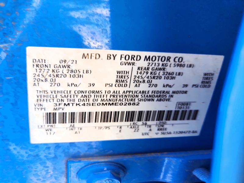 Aukcja sprzedaży 2021 Ford Mustang Mach-e, vin: 3FMTK4SE0MME02882, numer aukcji: 78976375