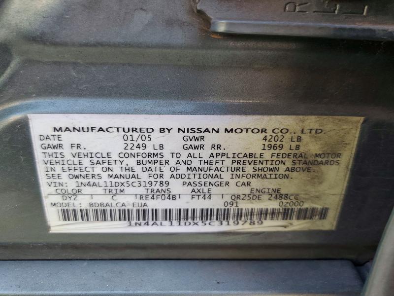 2005 Niss Altima მანქანა იყიდება აუქციონზე, vin: 1N4AL11DX5C319789, აუქციონის ნომერი: 75886995